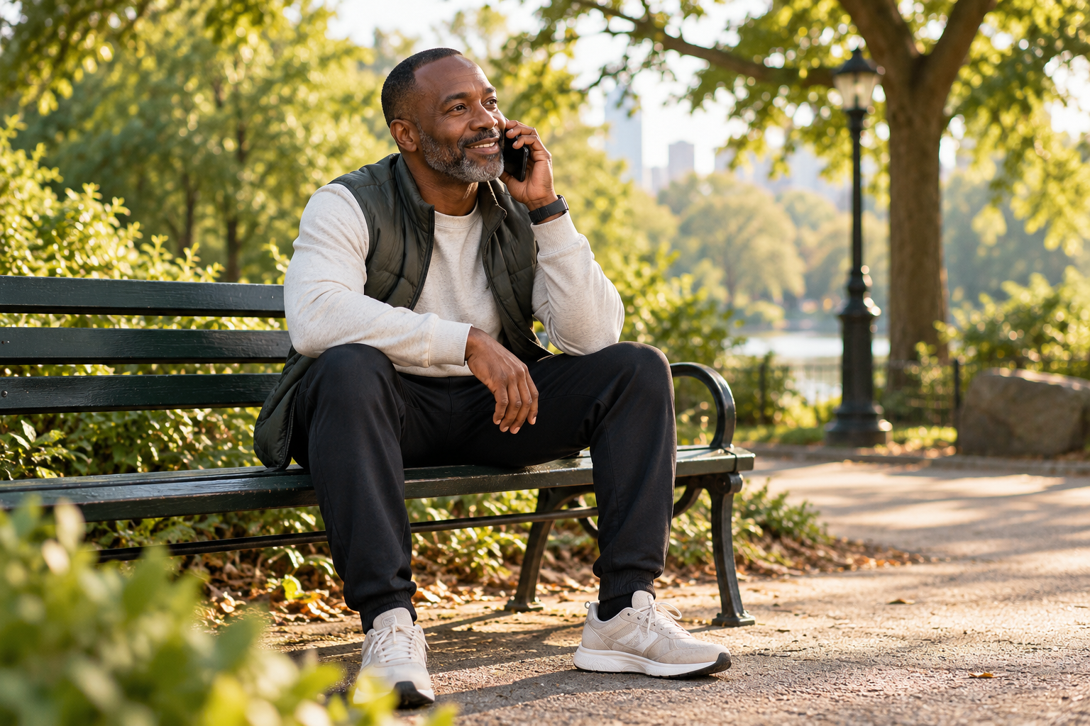 Man using his phone during a break from a walk